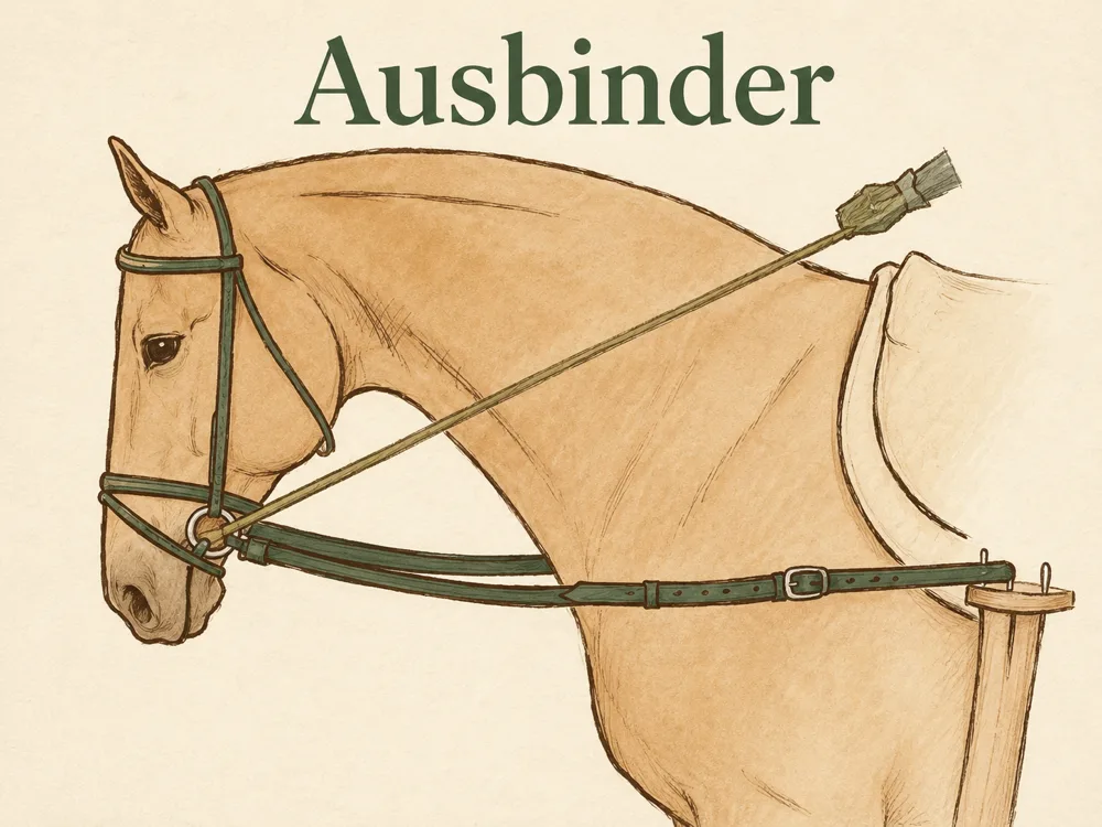 Ausbinder beim Pferd – schematische Darstellung der Verschnallung von der Gurtmitte zu den Gebissringen