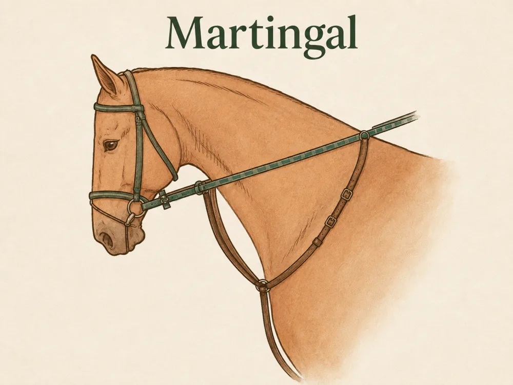Martingal beim Pferd – Verlauf vom Brustriemen über die Ringe zum Trensenzügel
